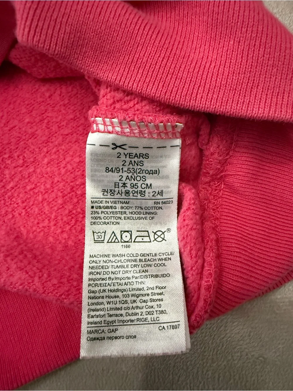 Baby Gap Toddler Girls Pink Pullover Hoodie Sweatshirt Size 2 Years Logo Pocket